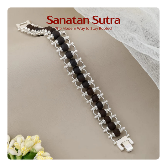 Original Silver Coated Karungali Wood Bracelet – Authentic & Handcrafted