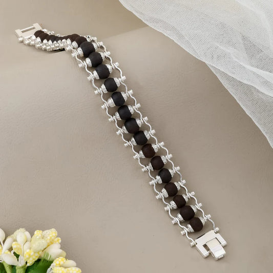 Original Silver Coated Karungali Wood Bracelet – Authentic & Handcrafted